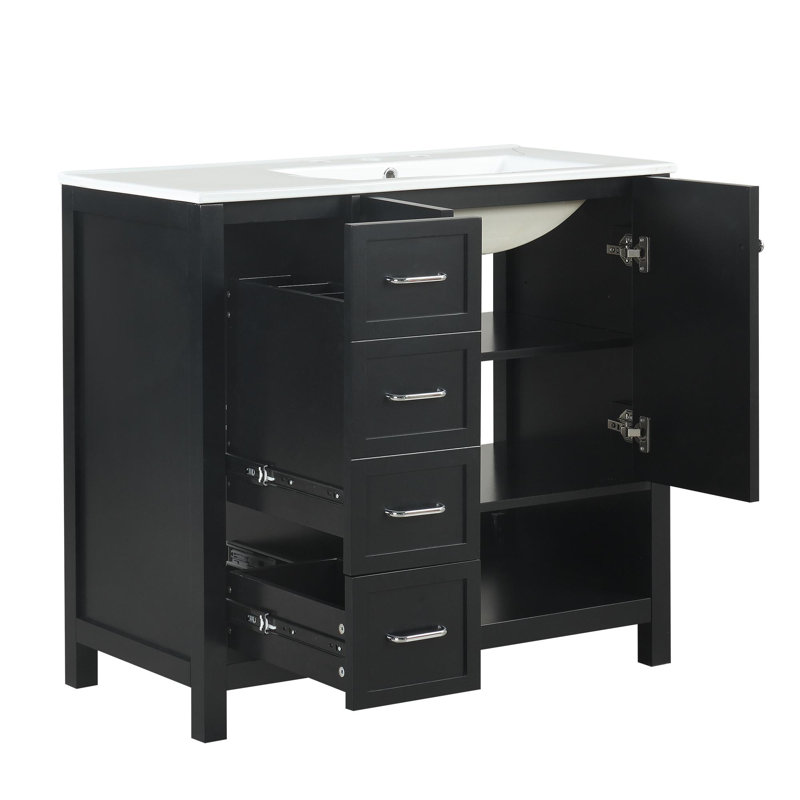 Meuble-lavabo 36 po avec lavabo et rangement polyvalent, Noir