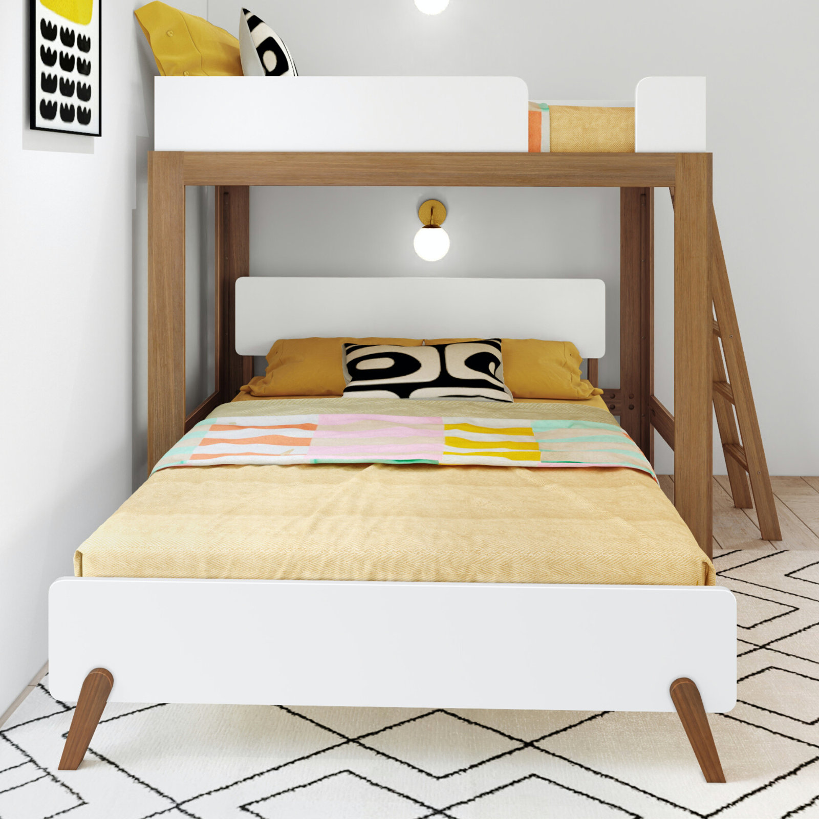 Twin over Queen, White/Brown