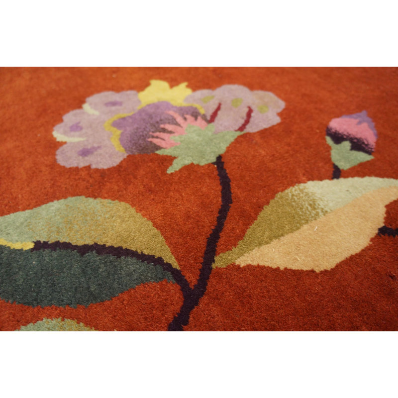 Antique Art Deco Large Room Size Wool Coral, Rose Rug
