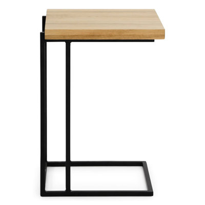 Petite table d'appoint en bois de chêne avec design, finition en savon massif, structure en métal noir, idéale pour les collations, les boissons et les espaces de travail improvisés, profondeur de 16,99 po, largeur, hauteur de 23 po, poids de 10,9 lb