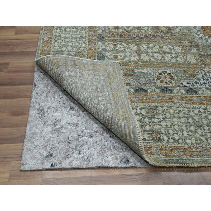 Tapis oriental rectangulaire en laine vert noué à la main 6 pi 1 po x 9 pi 1 po - MOA10276803