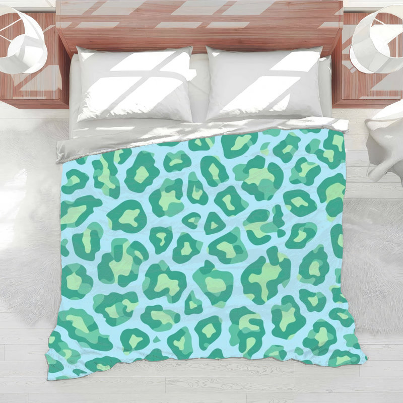 Édredon à motif léopard, Très grand lit, Medium Green Light Blue