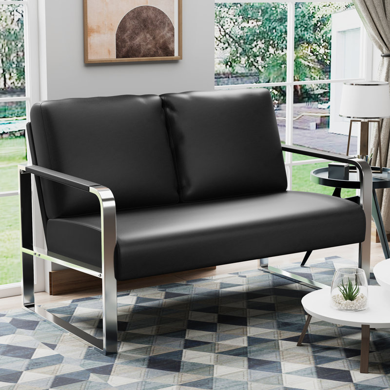 Azita 49'' Faux Leather Loveseat, Black, Chrome