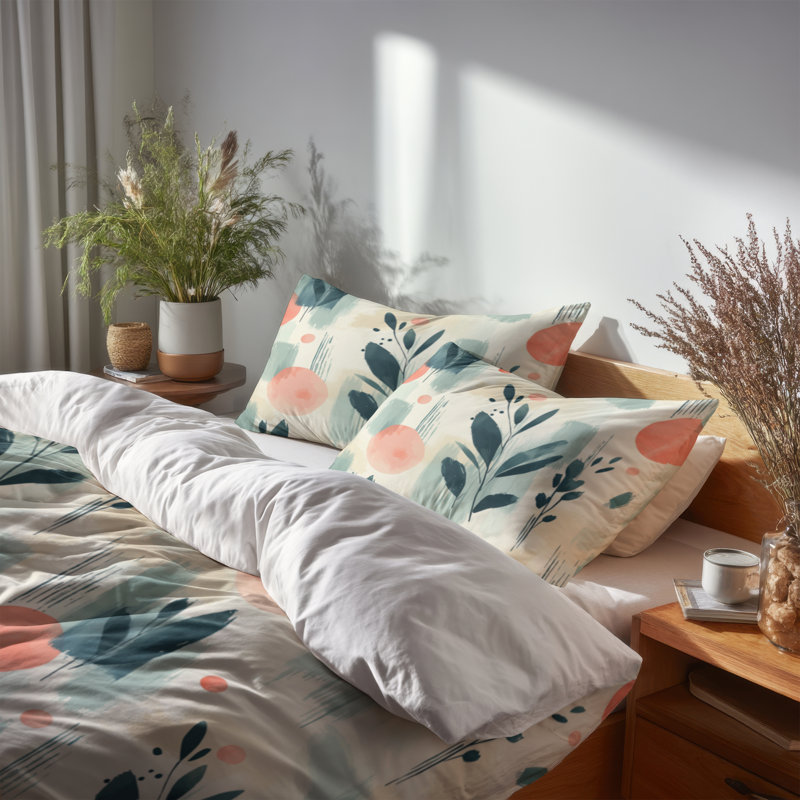 Ensemble d'édredon abstrait 6 pièces - Ensemble de literie et coussin décoratif vert Boho Spirit Garden