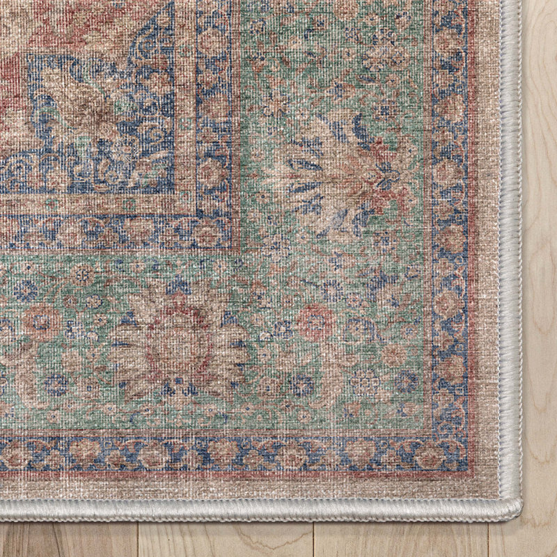 Tapis médaillon oriental rouge et bleu Ervin Odette, Rectangle 7 pi 7 po x 9 pi 10 po