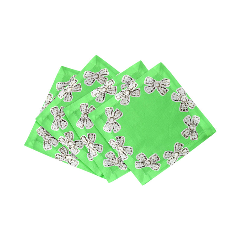Pearl Bow Cotton Sateen Cocktail Napkins, Colony