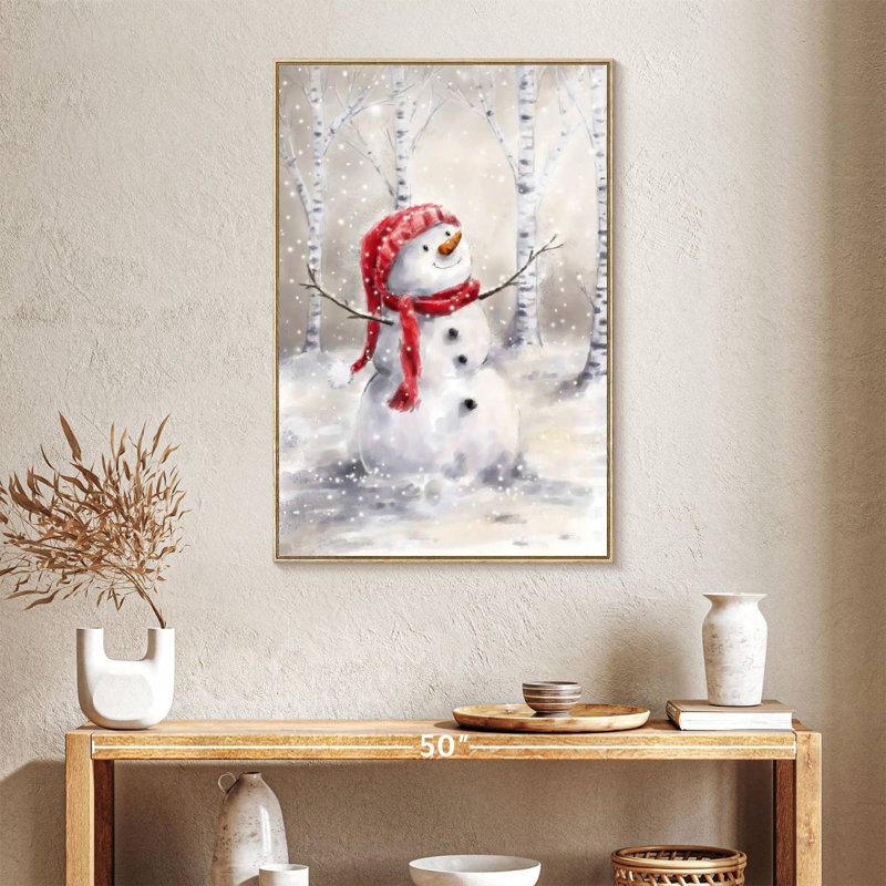 Bonhomme de neige en bois, Cadre flottant en bois naturel, 25 po x 37 po