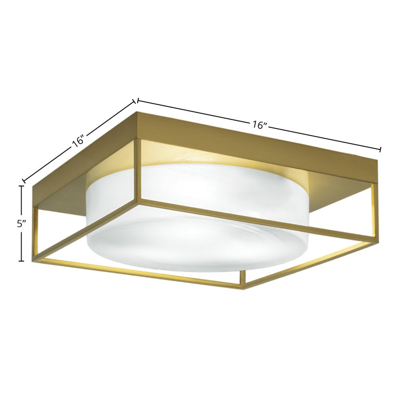 16" Flush Mount, 3-Bulbs, With White Marble Glass, Gold