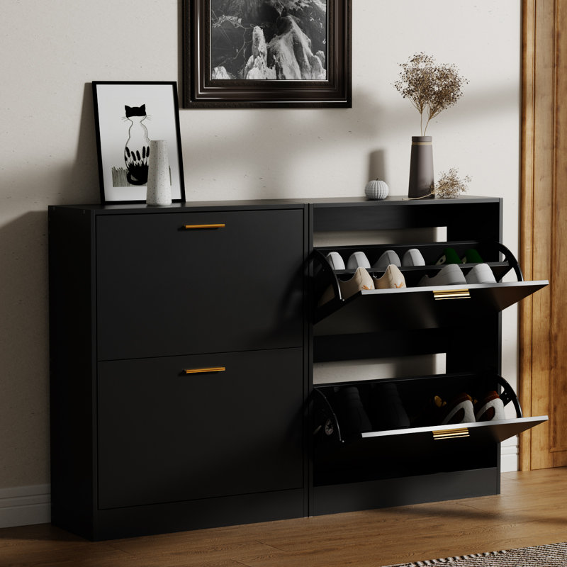 Shoe Cabinet With 4 Flip Drawers, Free Standing Shoe Rack Organizer, Black