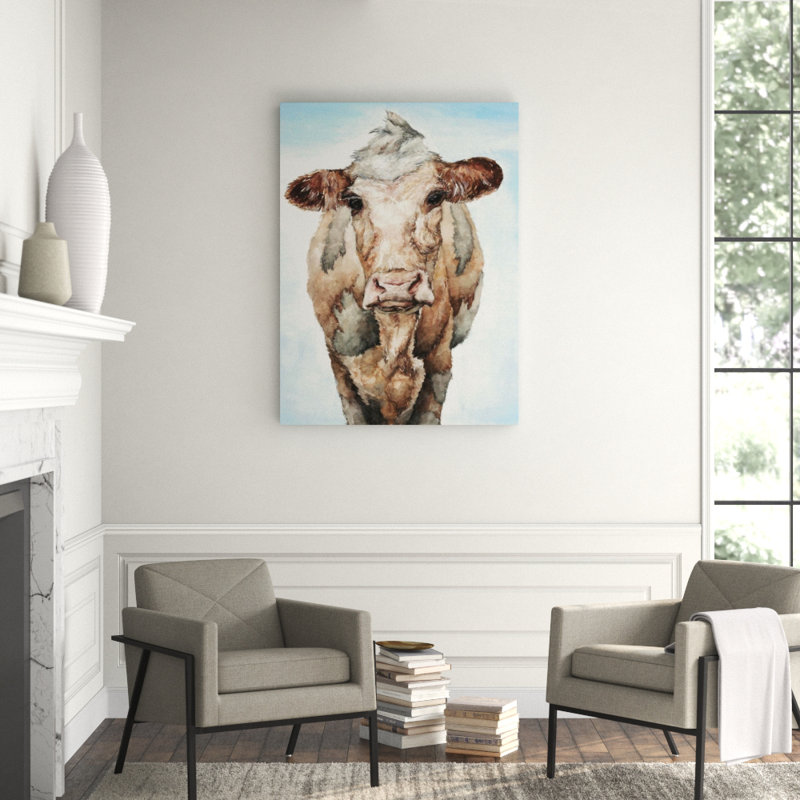 Watercolor Bovine Painting by Beverly Fuller, Glass Coat, 49" H x 36" W x 1.5" D