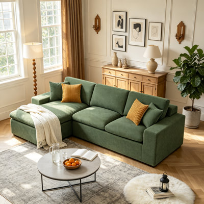 Cloud Sectional Sofa, High-density Foam Couch With Wide Armrests And Deep Seat, Plush Upholstered Settee For Living Room, Modern Cozy Seating, Green