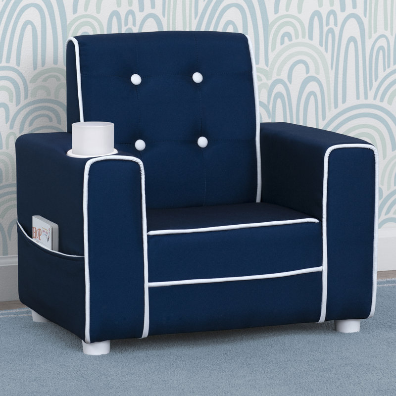 Delta Children Chelsea Kids Upholstered Chair with Cup Holder, Navy, Navy