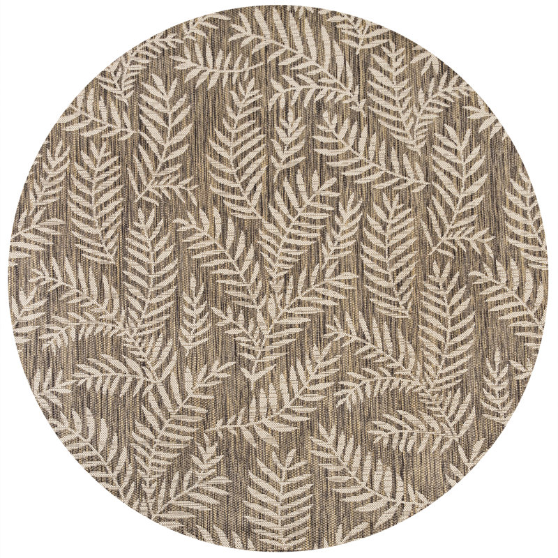 Mease Nevis Palm Frond Brown/Beige Indoor/Outdoor Rug, Round 9'