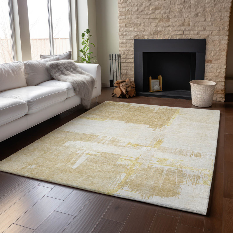 Tapis beige lavable à la machine de qualité supérieure Mayfield, Rectangle 5 pi x 7 pi 6 po