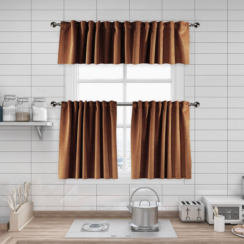 Soft Touch Velvet Kitchen Valance, 100 W x 60 D cm, 58 Bourbon