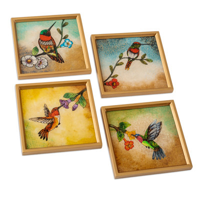  Handmade Joy At Sunset Reverse Painted Glass Coasters (Set Of 4)