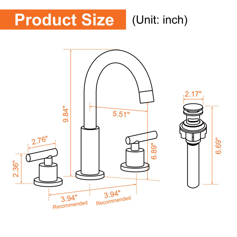 2-handle Bathroom Faucet with Drain Assembly, Brushed Gold