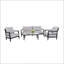 Ensemble de conversation pour l'extérieur de 4 pièces avec fauteuils club modernes, banc de luxe, table basse en pierre frittée d'inspiration marbre et structure en aluminium antirouille