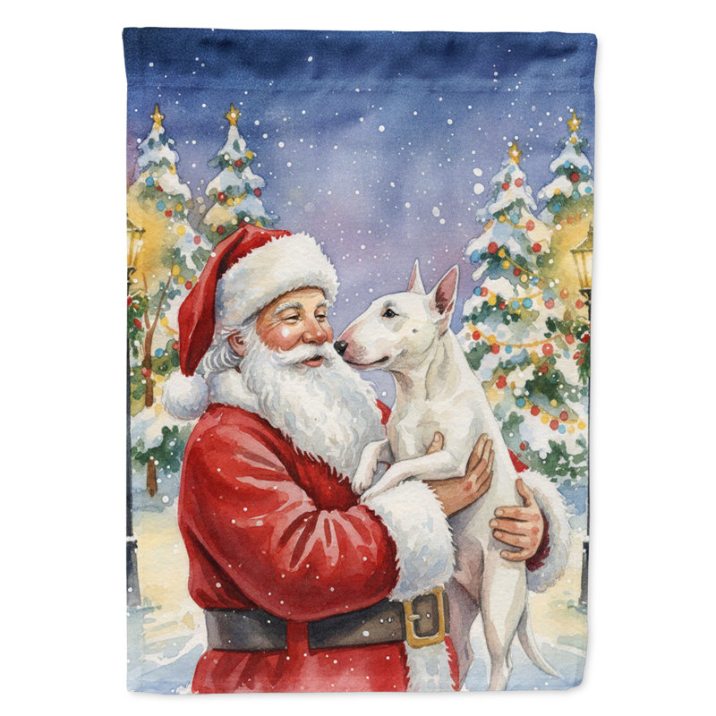 Bull terrier avec le drapeau du père Noël, Taille du jardin, Bull-terrier