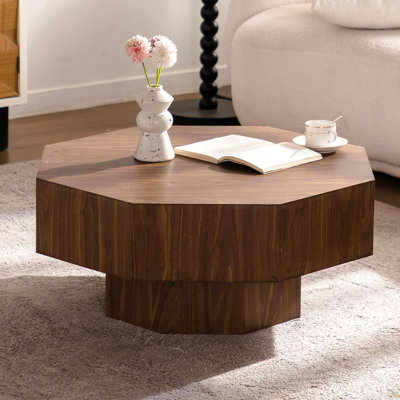 Table basse 30,51 pouces en bois de forme octogonale pour le salon noyer convenant à la chambre à coucher, au salon et au bureau