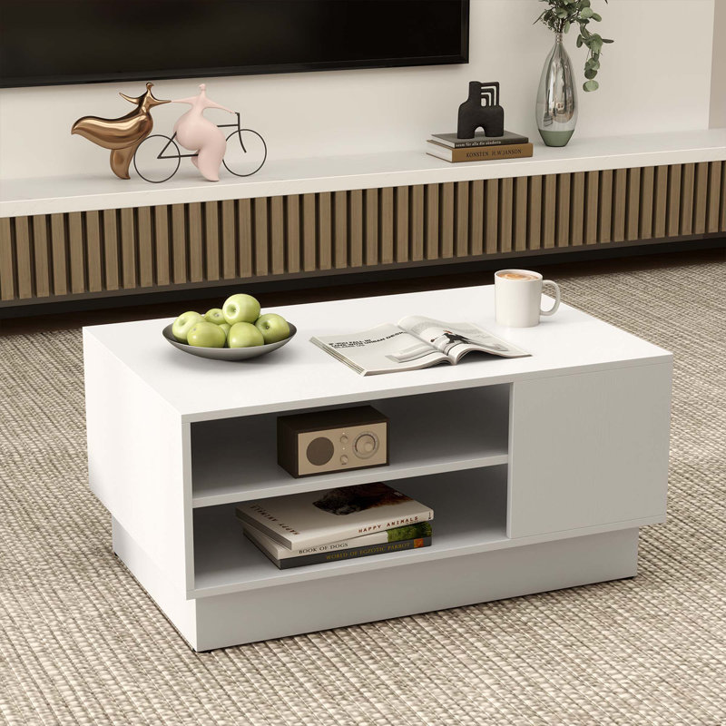 34" Long Rectangle Centre Table Coffee Table With 2-tier Open Storage Shelves