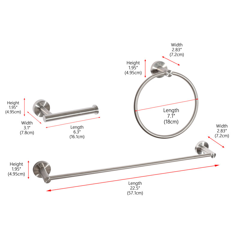 Alma Brushed Nickel 3-Piece Stainless Steel Bathroom Hardware Set