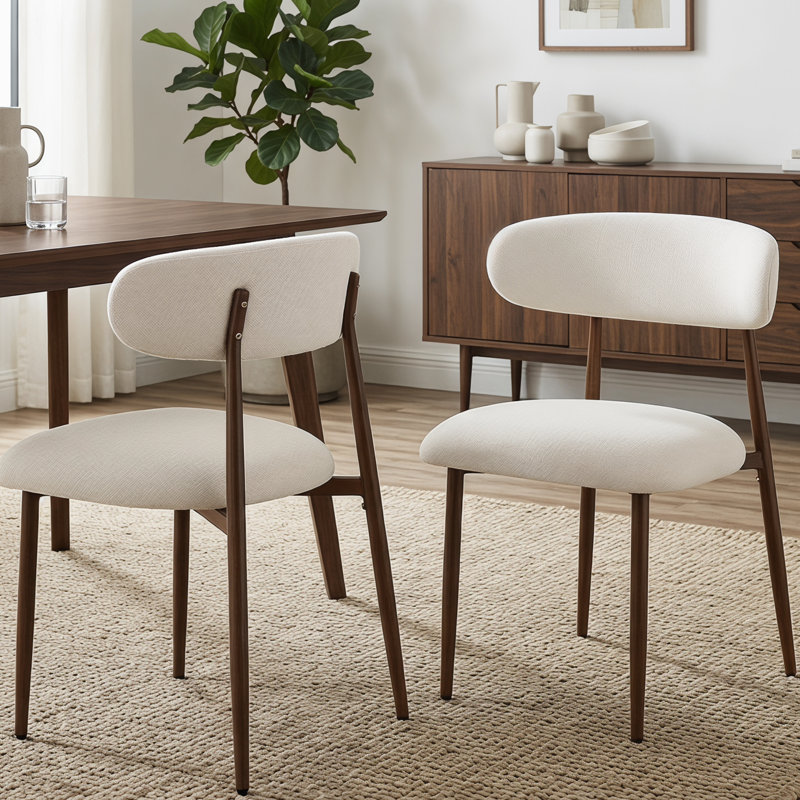 Chaise de salle à manger rembourrée 19,7 "avec pieds en métal Kitch, Blanc beige, Cadre en métal couleur noyer