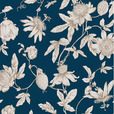 Passion Flower Toile Floral Wallpaper Roll
