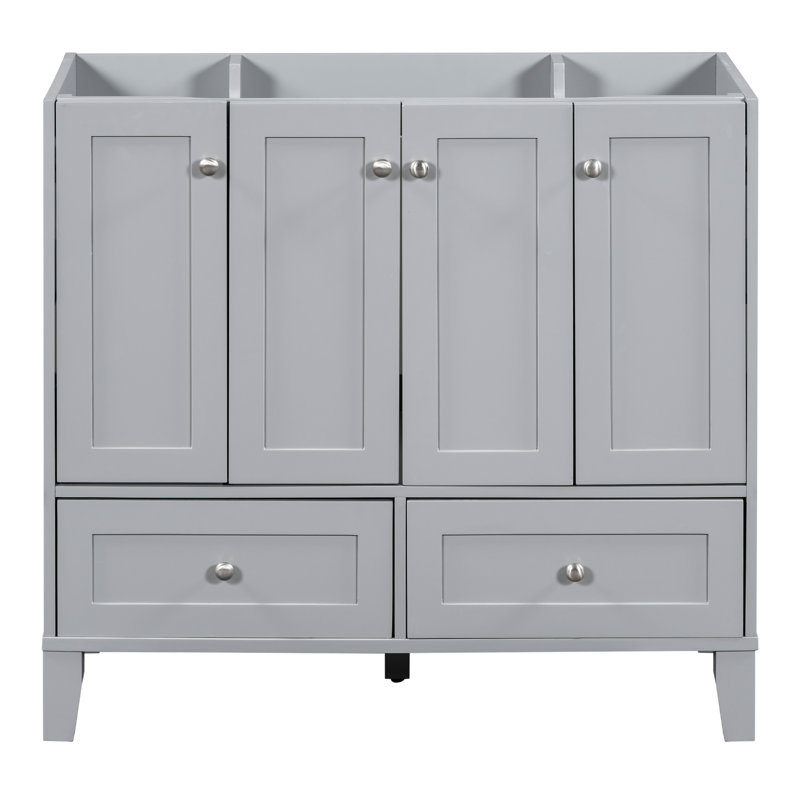 Meuble-lavabo 35,57 po x 17 po - Bois massif et 2 tiroirs 4 tablettes réglables grises à fermeture silencieuse imperméable peinte 36 po