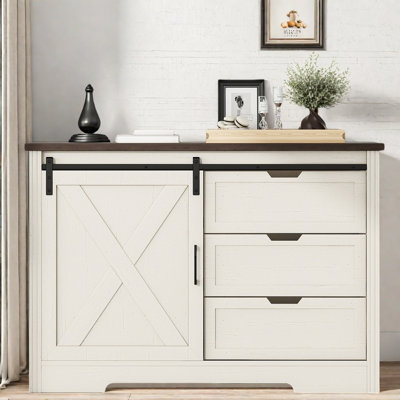 Farmhouse Sideboard With A Silent Sliding Door And Three Drawers