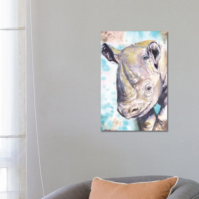Happy Baby Rhino by George Dyachenko - Wrapped Canvas Print