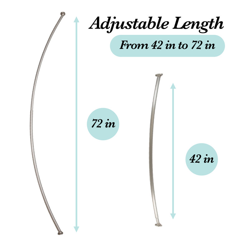 Stainless Steel Adjustable Curved Shower Curtain Rod, 42" to 72"