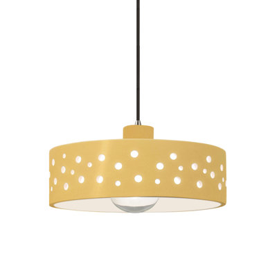 Luminaire suspendu 1 lumière perforé - jaune pâle - nickel brossé - ampoule remplaçable - cordon noir
