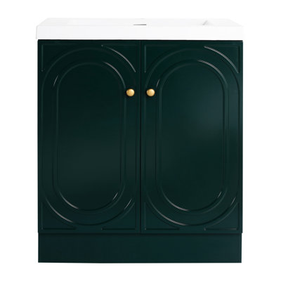 30" Freestanding Bathroom Vanity In Dark - White Resin Sink & Soft-Close Cabinet Doors Modern Look Storage Design Unit