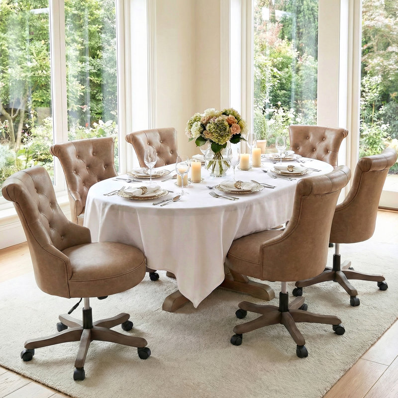 Asyra Wide Back Tufted Swivel Task Chair, Amber Taupe Leather