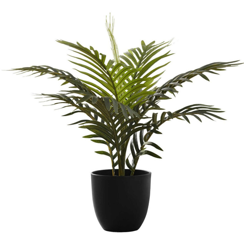 20" Tall Green Faux Palm Plant in Black Pot
