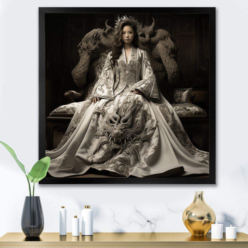 " China Emperors Dragon Woman ", 36" H x 36" W x 1.5" D, Black Picture Framed