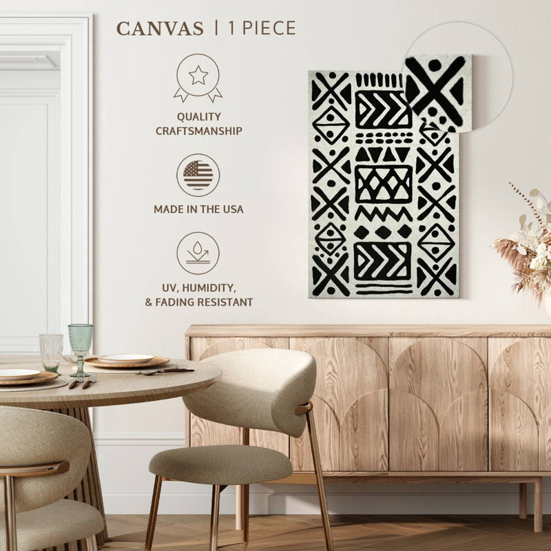 Abstrait géométrique africain sur toile, H 48 po x l 32 po x P 1,25 po
