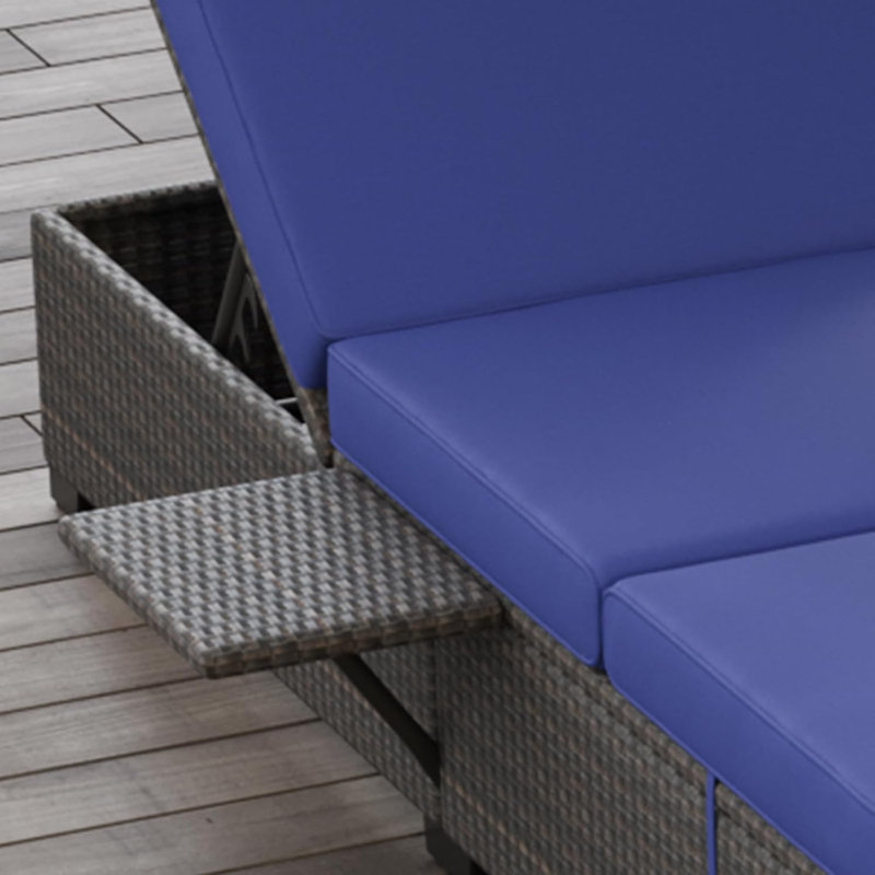 Méridiennes d'extérieur en osier de patio pour l'extérieur, Bleu, Brun