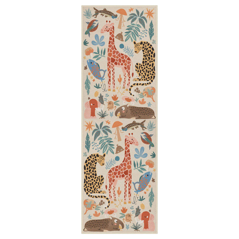 Aarna Animals & Botanical Kids Area Rug, Machine Washable, Inspired Faux Wool - High-Rebound Foam & Non-Slip Backing