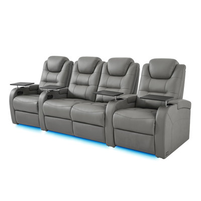 Dual Power Top Grain Leather Home Theater Recliner with USB & Type-C Charging Ports