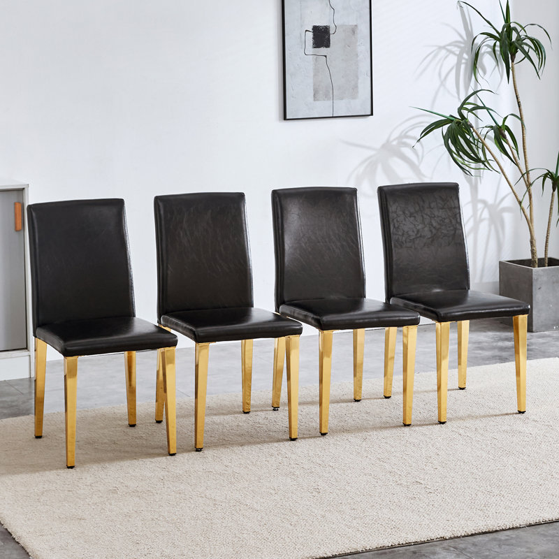 Ensemble de 4 chaises à dossier en cuir d'unité centrale avec pieds en métal doré - une paire parfaite pour les chaises seulement