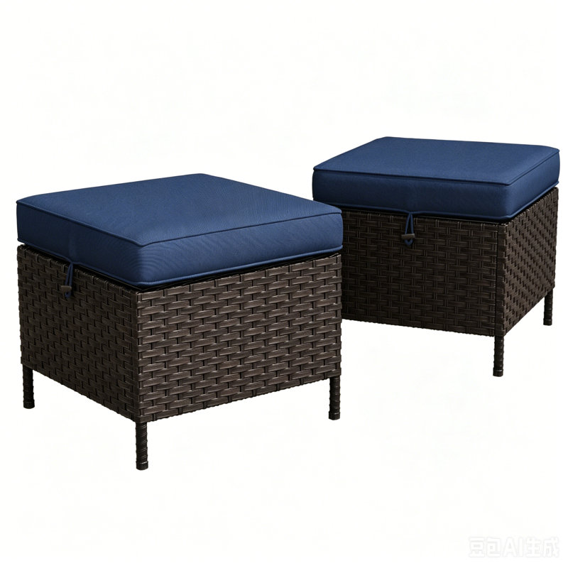 Repose-pieds d'extérieur 2 pièces avec coussins bleus amovibles 2 pièces, Blue