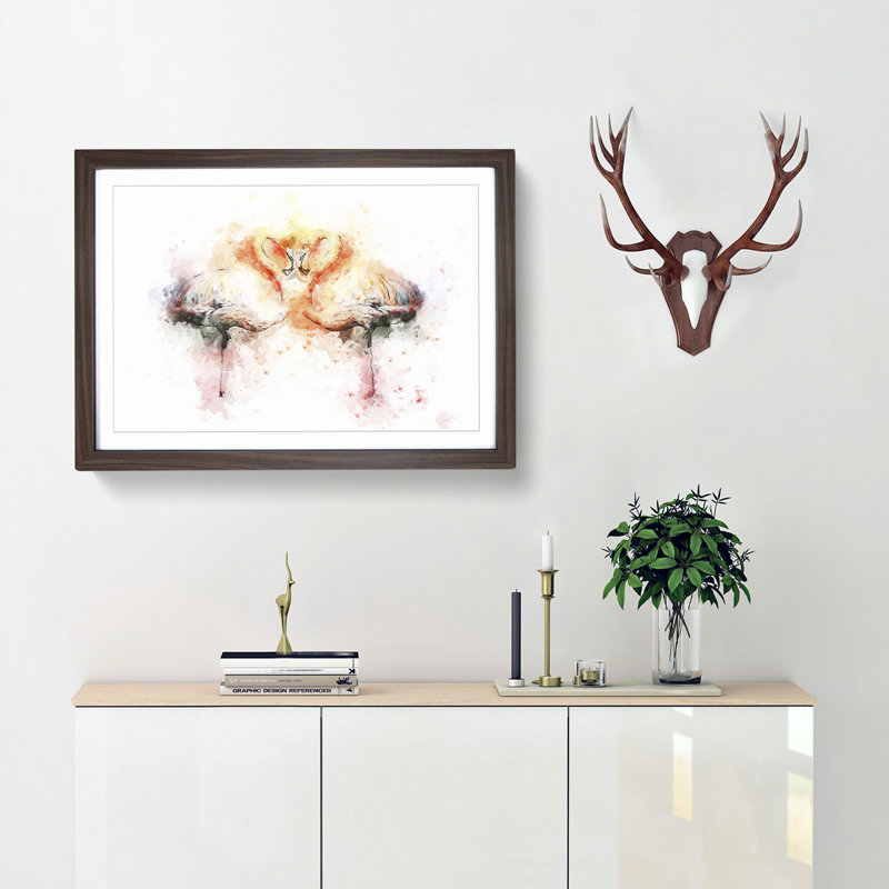 Pink Flamingo in Abstract - Framed Print, 40cm H x 60cm W x 2cm D, Walnut