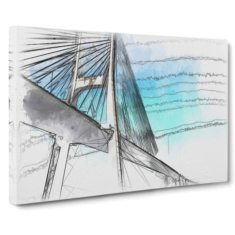 Vasco da Gama Bridge in Portugal Sketch - Wrapped Canvas, 35cm H x 50cm W x 3cm D