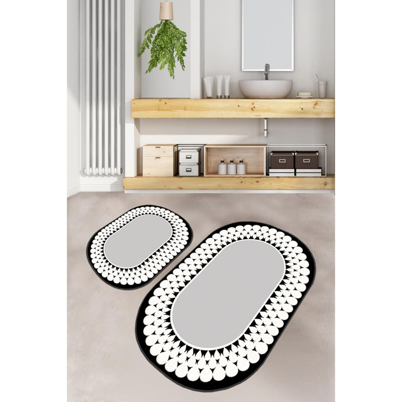 Antibacterial Bathmat Set (2 Pieces), Non-Slip Polyester, 19.7 x 23.6 inches & 23.6 x 39.4 inches | 10 mm Pile Height, Digital Print | Machine Washable, Durable & Stylish for Bathroom Comfort