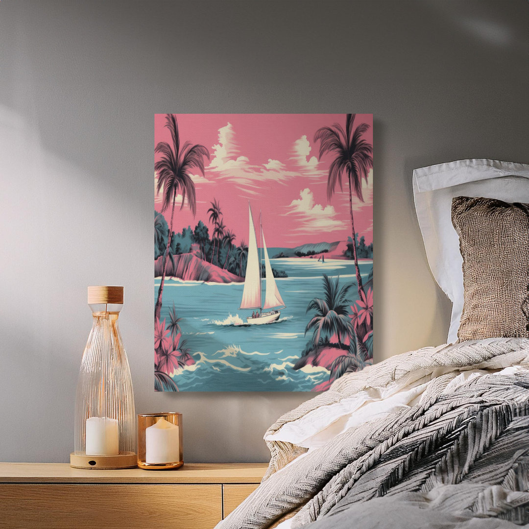 Tropical Sailboat Canvas Wall Art, Coastal Scene, Gallery Wrapped Print, Ready to Hang, Beach House Decor, Archival Quality, Statement Piece