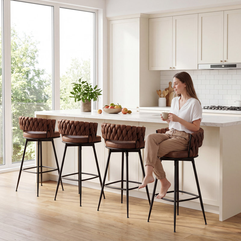 Tabouret de bar pivotant et rembourré moderne avec motif tissé, Brown, Tabouret de bar (siège d'une hauteur de 30,7 po)