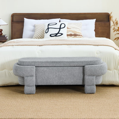 Large Ottomans with Storage, 48.8 Inch Chenille Wood Bench, Modern Gray for Home