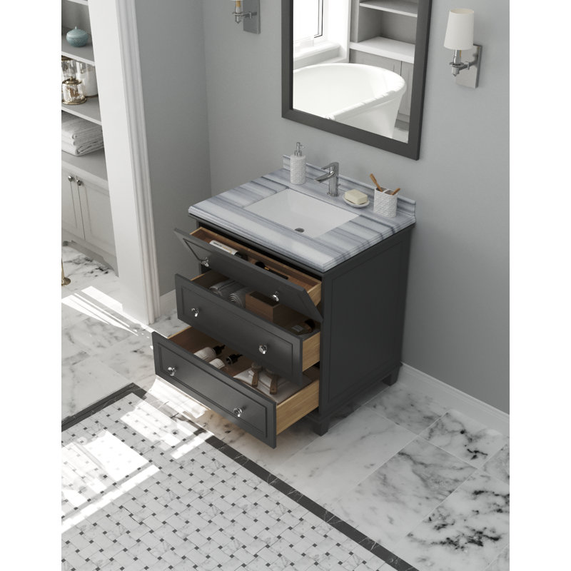 Ensemble de meuble-lavabo simple 30 po Medina, Bandes blanches, Gris érable